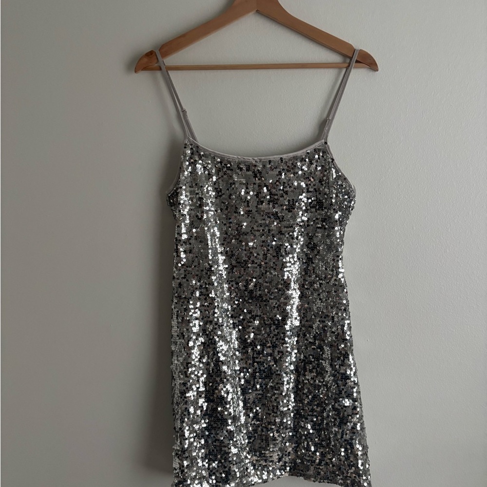 H&M Silver Sequin Slip Dress